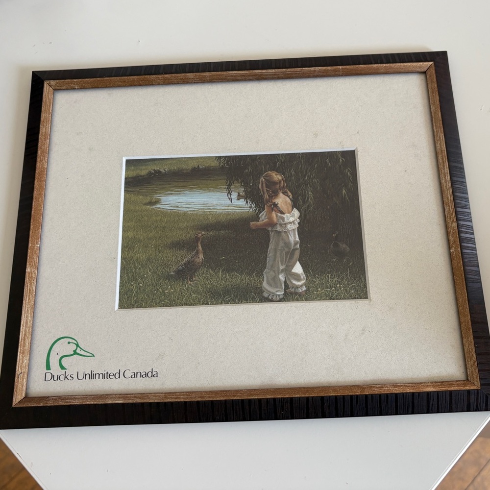 Ducks Unlimited Little Girl Framed Art with Black and Brown Frame
